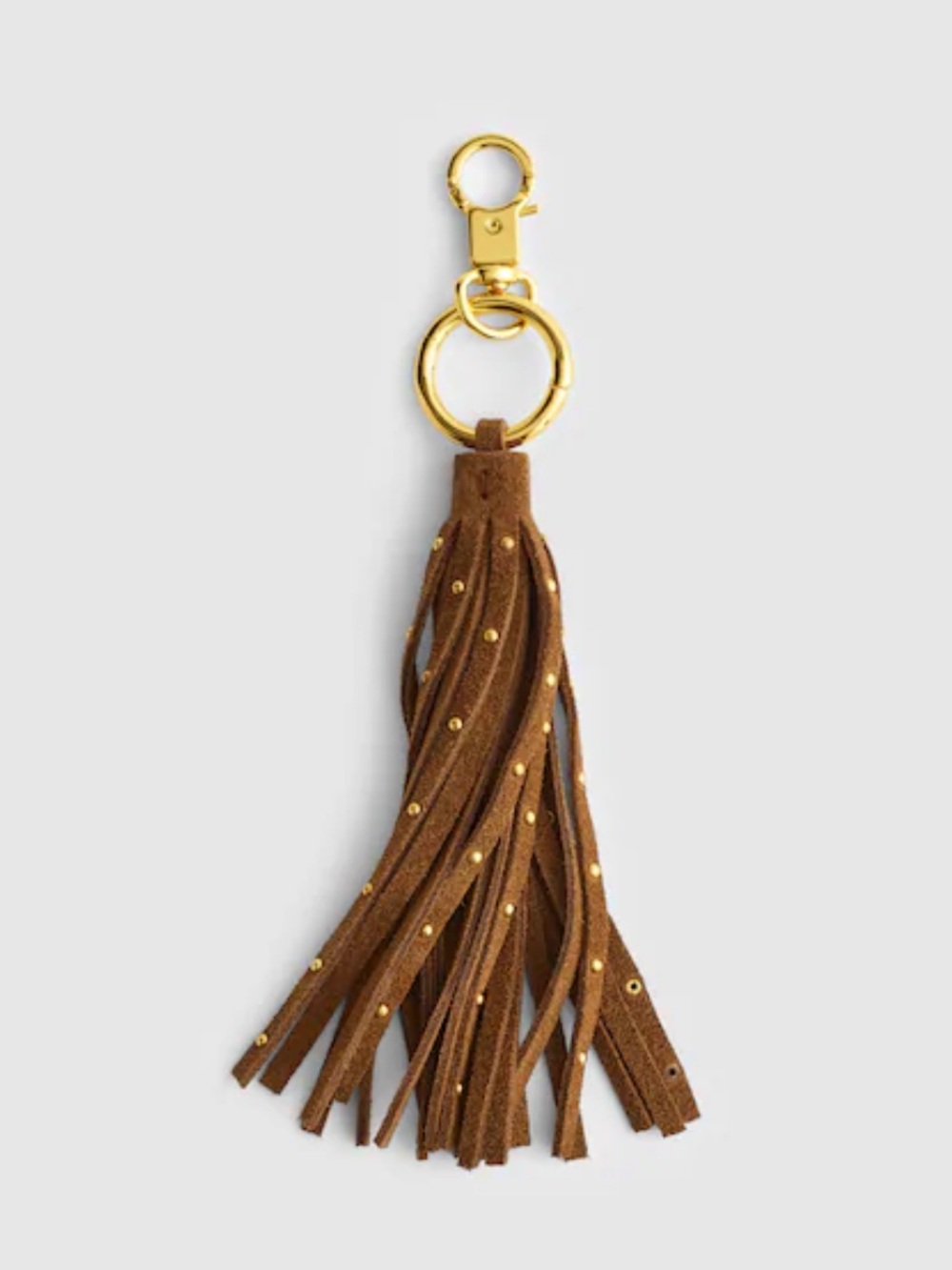 Brown Suede Tassel Bag Charm/Keychain with Gold Hardware - Picture 2 of 3
